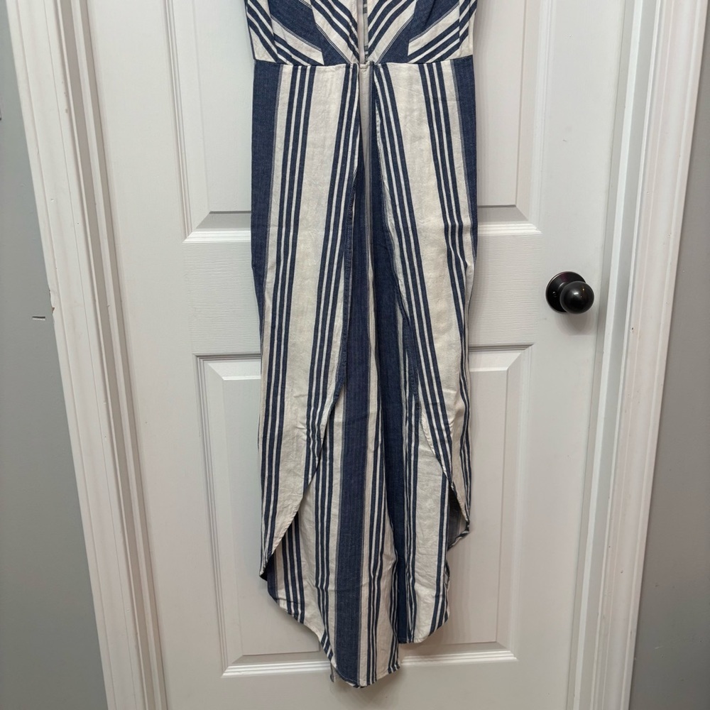 Blue Linen-Blend Striped Wide Leg Jumpsuit | Taylor & Sage S - Picture 5 of 11